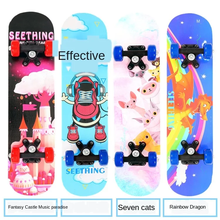 60CM Skateboard Beginner Kids Cartoon Skateboard Maple Wood Deck Skate Board Outdoor Long Board Double Rocker Skateboard Child