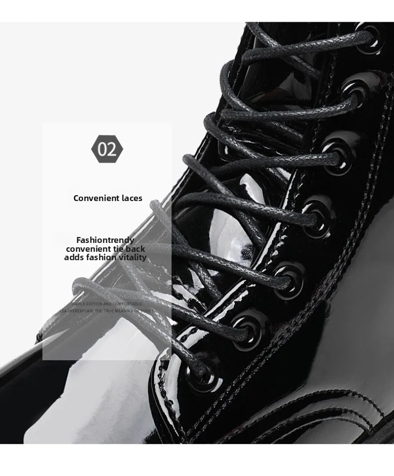 2025 New Men Black Patent Leather British Style Motorcycle Boot Couple Outdoors High Top Leather Waterproof Casual Leather Boots