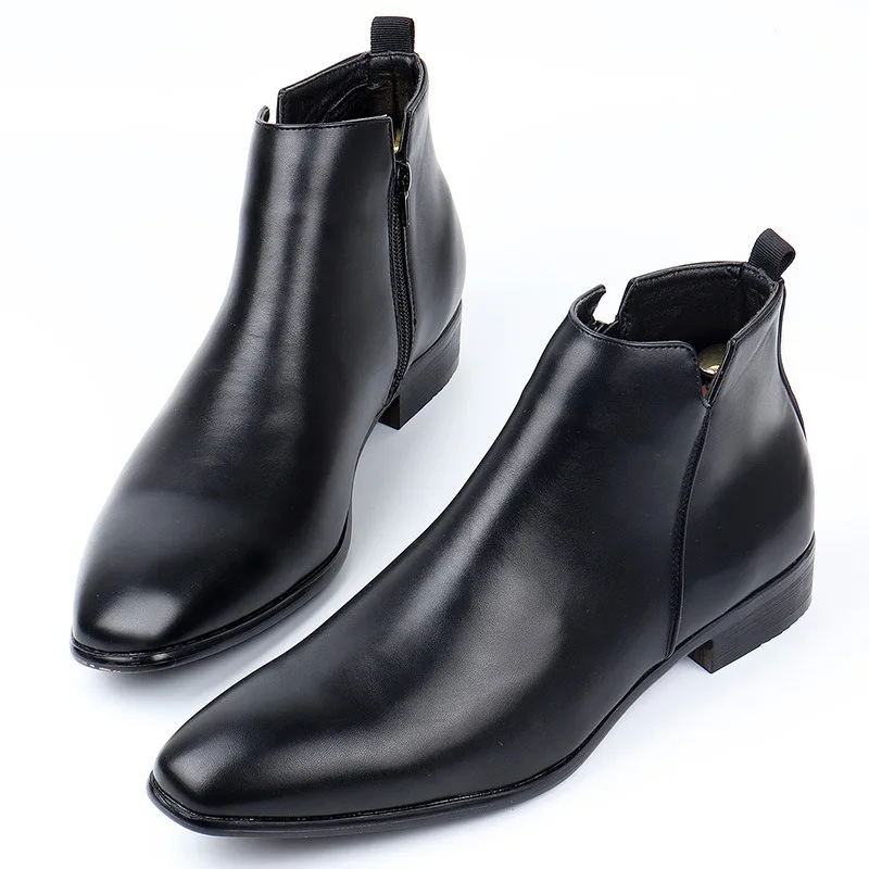 Men High Top Chelsea Boots British Style Business Leather Boots Fashion Casual Ankle Bootie Classic Business Dress Boots for Men