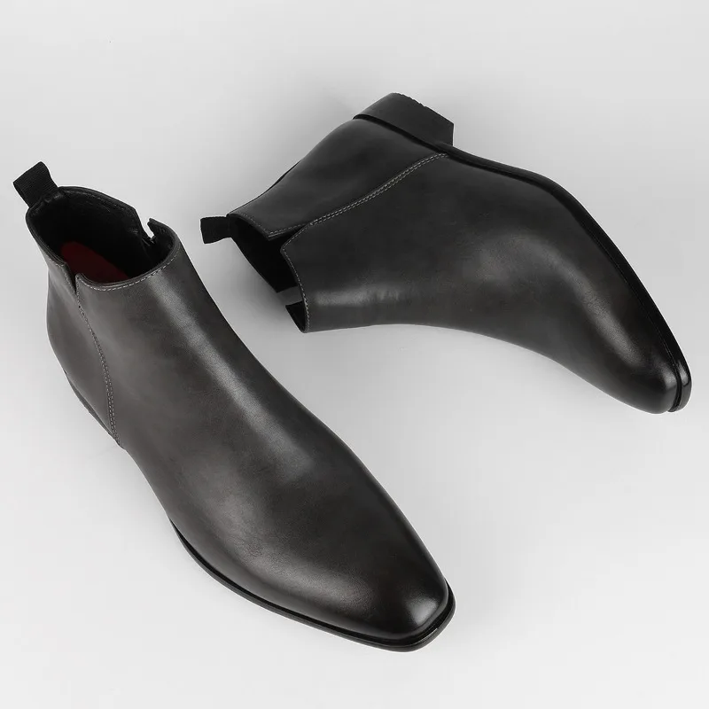 Men High Top Chelsea Boots British Style Business Leather Boots Fashion Casual Ankle Bootie Classic Business Dress Boots for Men