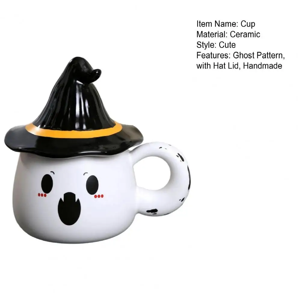 Ghost Pattern Ceramic Cup With Elf Hat Lid Halloween Theme Handmade Artwork Mug Daily Use Halloween Drinkware Party Cup Mug