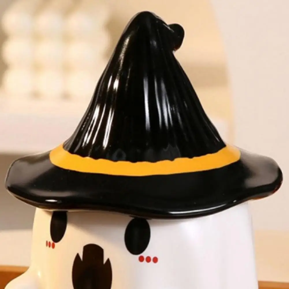 Ghost Pattern Ceramic Cup With Elf Hat Lid Halloween Theme Handmade Artwork Mug Daily Use Halloween Drinkware Party Cup Mug