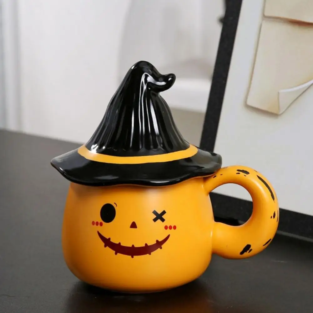 Ghost Pattern Ceramic Cup With Elf Hat Lid Halloween Theme Handmade Artwork Mug Daily Use Halloween Drinkware Party Cup Mug