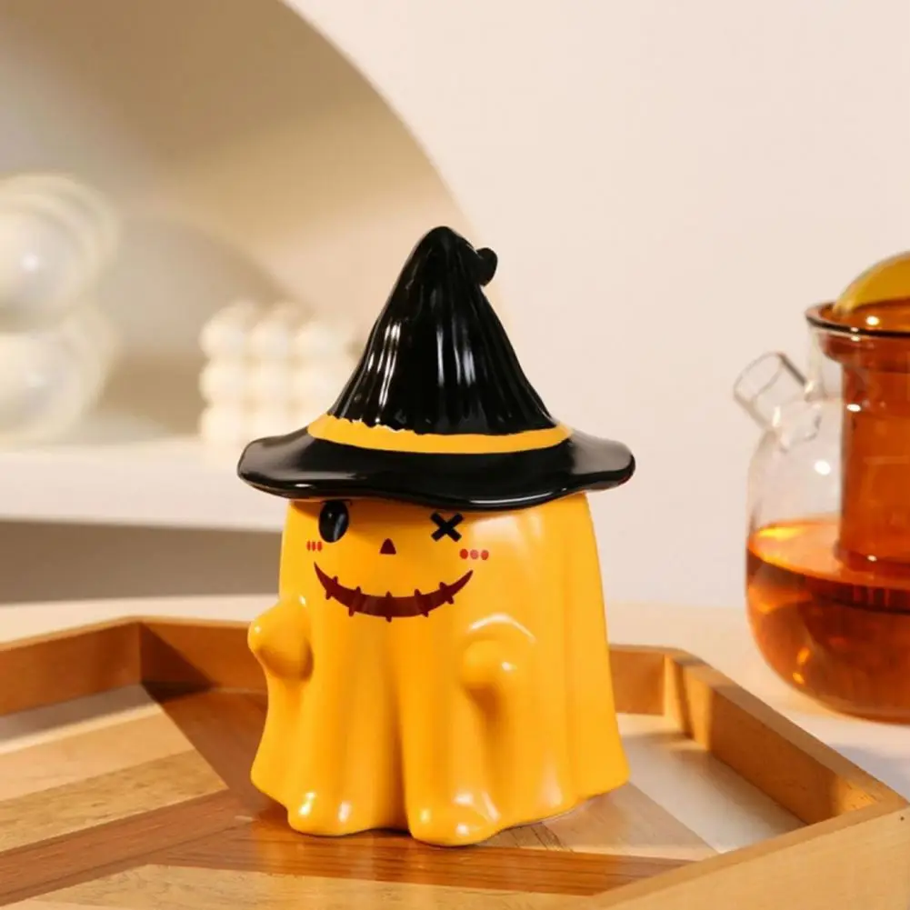 Ghost Pattern Ceramic Cup With Elf Hat Lid Halloween Theme Handmade Artwork Mug Daily Use Halloween Drinkware Party Cup Mug