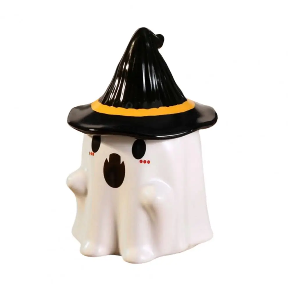 Ghost Pattern Ceramic Cup With Elf Hat Lid Halloween Theme Handmade Artwork Mug Daily Use Halloween Drinkware Party Cup Mug