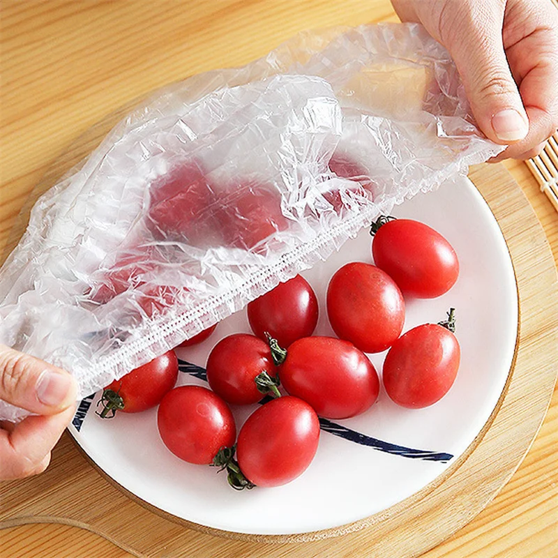 Disposable Food Cover Plastic Wrap Fruit Food Cover Bags Elastic Plastic Wrap Cover Food Grade Storage Bag Kitchen Organizer