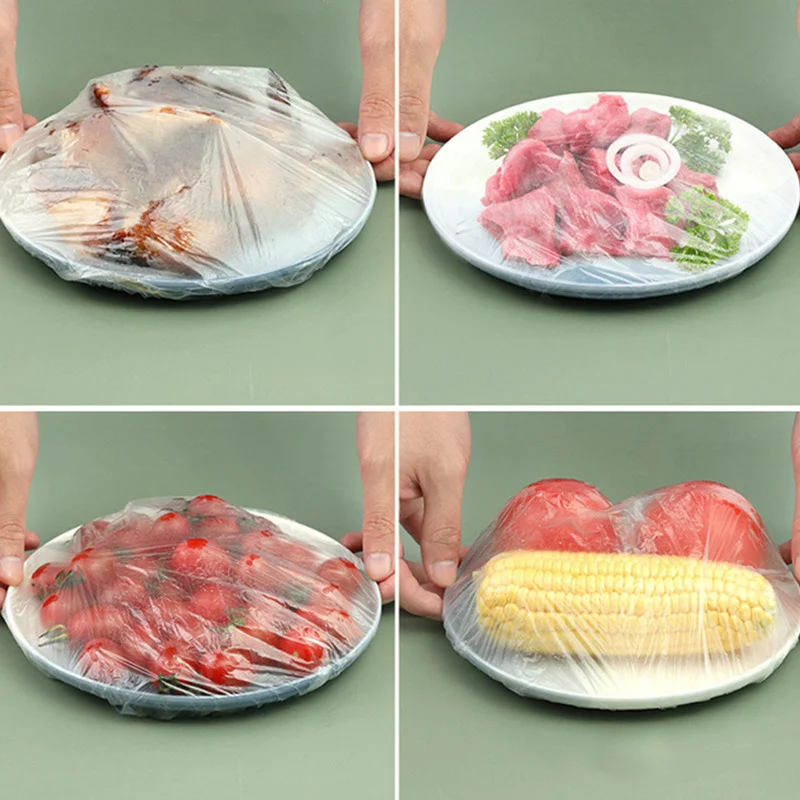 Disposable Food Cover Plastic Wrap Fruit Food Cover Bags Elastic Plastic Wrap Cover Food Grade Storage Bag Kitchen Organizer