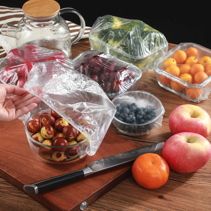 Disposable Food Cover Plastic Wrap Fruit Food Cover Bags Elastic Plastic Wrap Cover Food Grade Storage Bag Kitchen Organizer