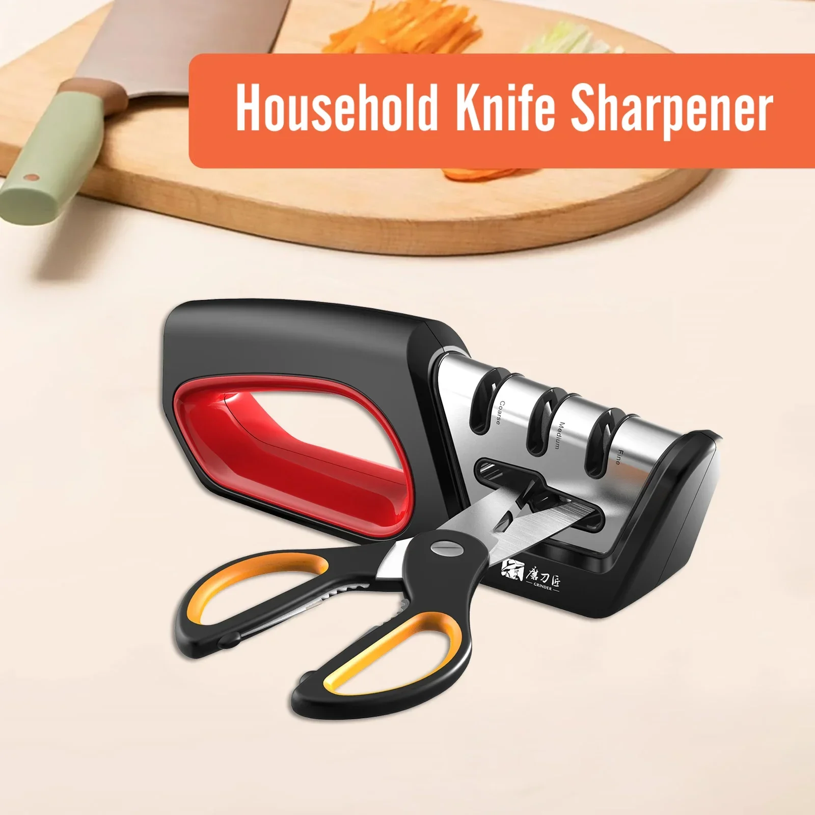 TAIDEA Professional 4-Stage Manual Knife & Scissors Sharpener Tungsten Diamond Ceramic Wheels for Home Kitchen Easy Grip & Use