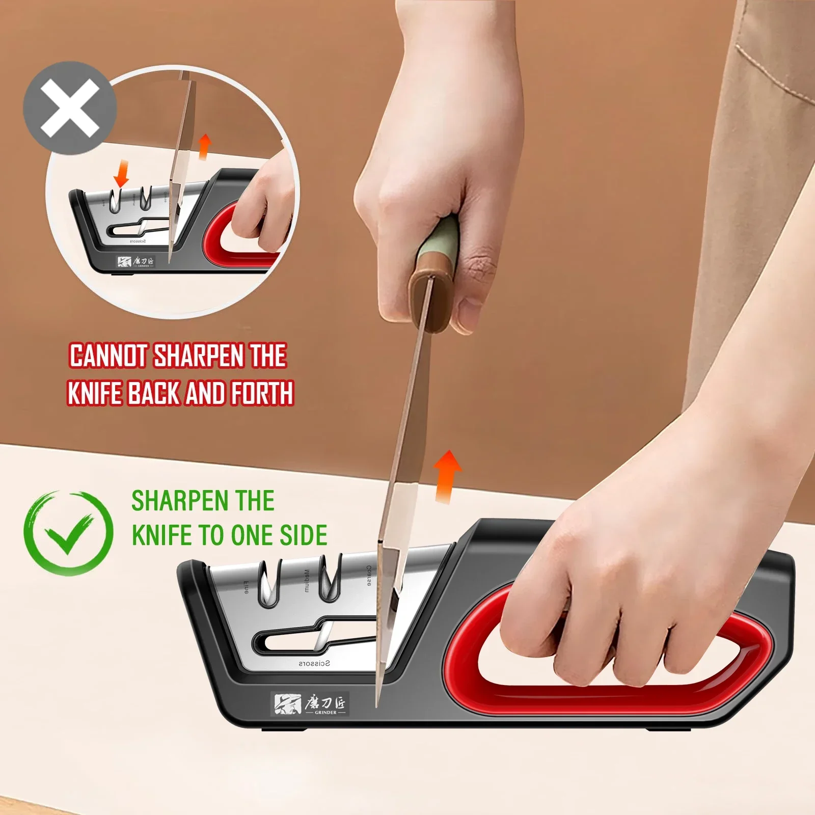 TAIDEA Professional 4-Stage Manual Knife & Scissors Sharpener Tungsten Diamond Ceramic Wheels for Home Kitchen Easy Grip & Use