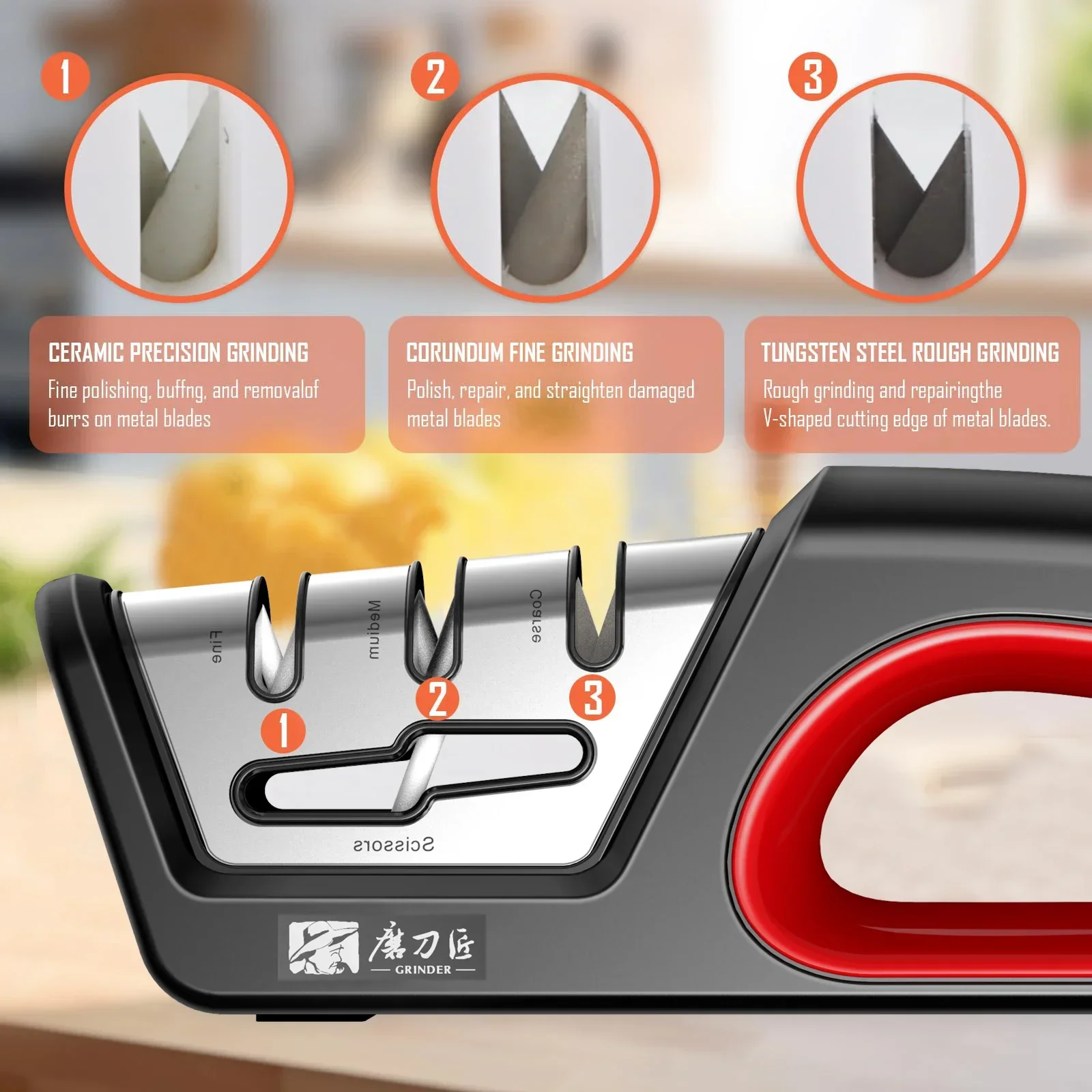 TAIDEA Professional 4-Stage Manual Knife & Scissors Sharpener Tungsten Diamond Ceramic Wheels for Home Kitchen Easy Grip & Use