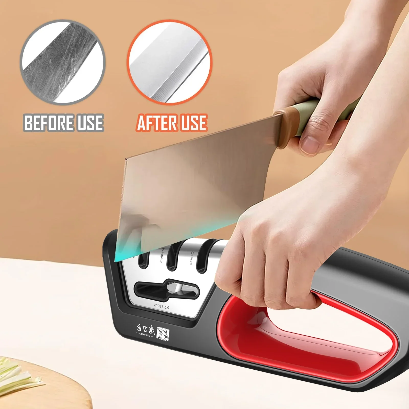 TAIDEA Professional 4-Stage Manual Knife & Scissors Sharpener Tungsten Diamond Ceramic Wheels for Home Kitchen Easy Grip & Use