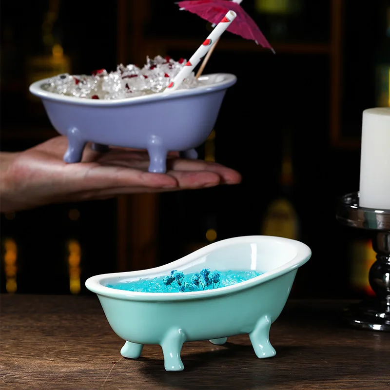 Bathtub Shape Cocktail Mug Ceramic Tableware Glassware Porcelain Molecular Container Juice Wine Cup Sorbet Smoothie Bowl