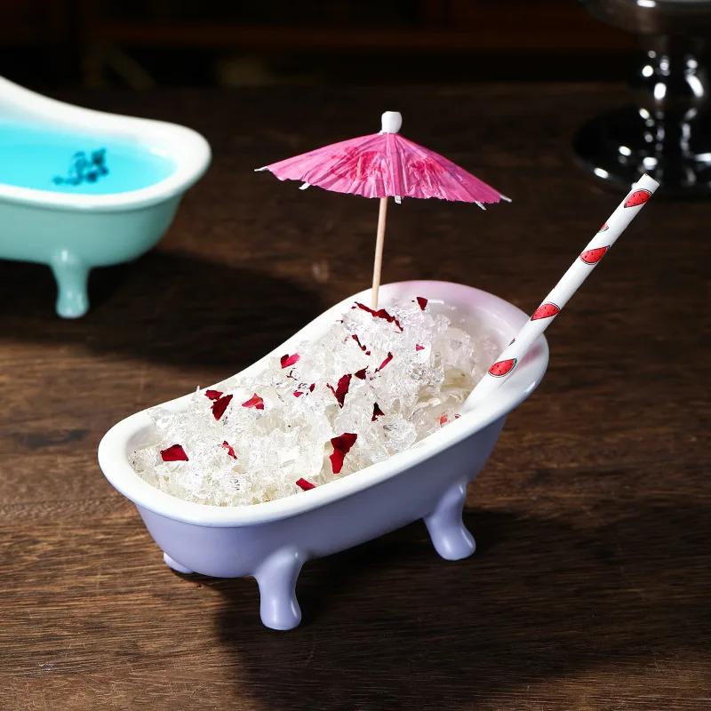 Bathtub Shape Cocktail Mug Ceramic Tableware Glassware Porcelain Molecular Container Juice Wine Cup Sorbet Smoothie Bowl