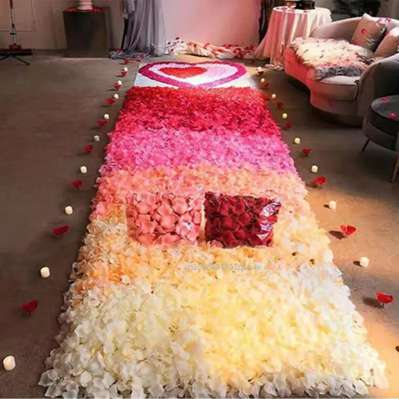 2000-100Pcs Artificial Fake Rose Petals Colorful Simulation Silk Rose Petal For Valentines Day Wedding Party Romantic Decoration