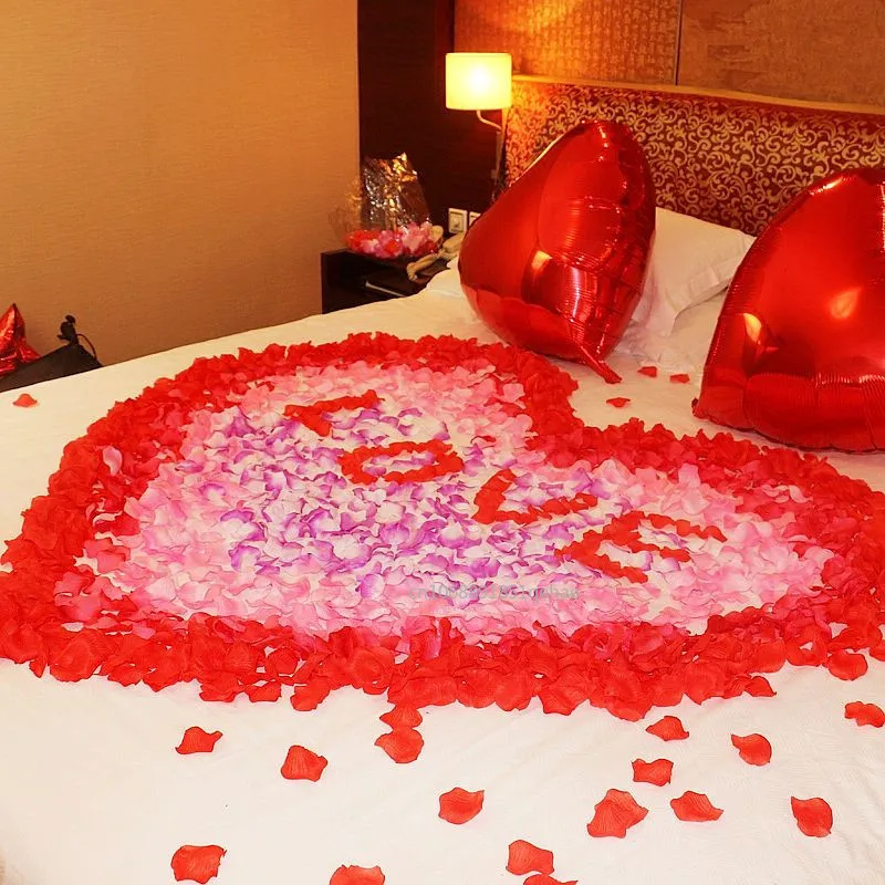 2000-100Pcs Artificial Fake Rose Petals Colorful Simulation Silk Rose Petal For Valentines Day Wedding Party Romantic Decoration