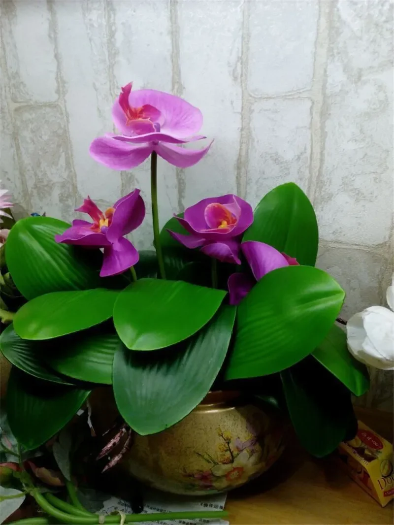 Artificial Plant Leaf Real Touch Phalaenopsis Orchid Plastic Leaves Fake Plant Green Leaf Decorative Green Plant Simulation Leaf