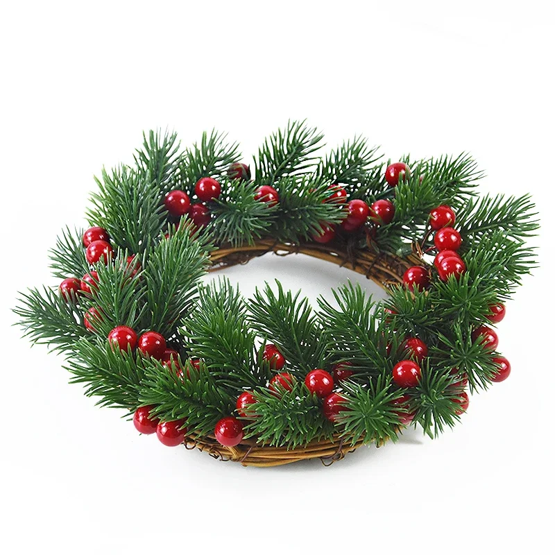 10pcs Christmas Red Berry Pine Cone Holly Branches Artificial Pine Needles Xmas Tree Ornament Home Decoration DIY Wreath Gift