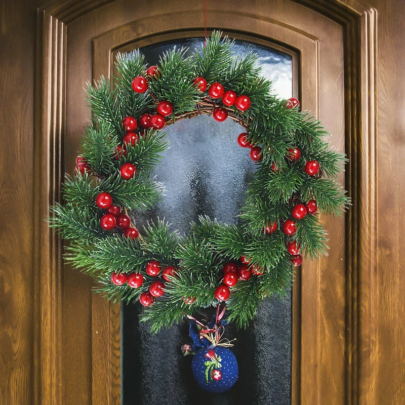 10pcs Christmas Red Berry Pine Cone Holly Branches Artificial Pine Needles Xmas Tree Ornament Home Decoration DIY Wreath Gift