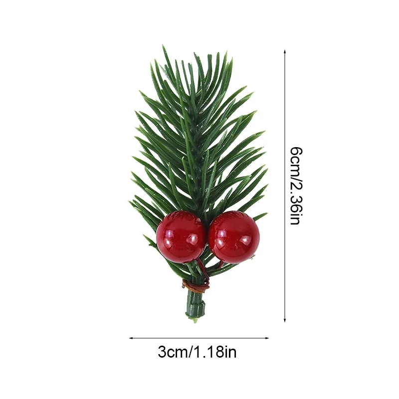 10pcs Christmas Red Berry Pine Cone Holly Branches Artificial Pine Needles Xmas Tree Ornament Home Decoration DIY Wreath Gift