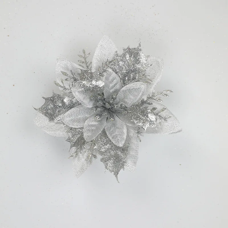 Glitter Artificial Christmas Flowers Xmas Tree Ornaments Merry Christmas Decorations for Home New Year Gifts