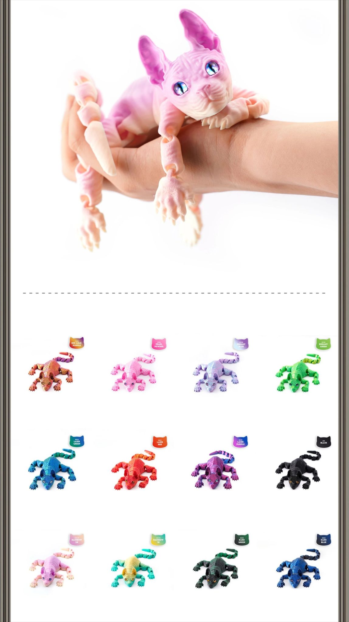 3D Printed Sphynx Cat Realistic Hairless Cat Figurine Cute 3D Printed Toy Articulated Fidget Toy for Lovers Home Decor