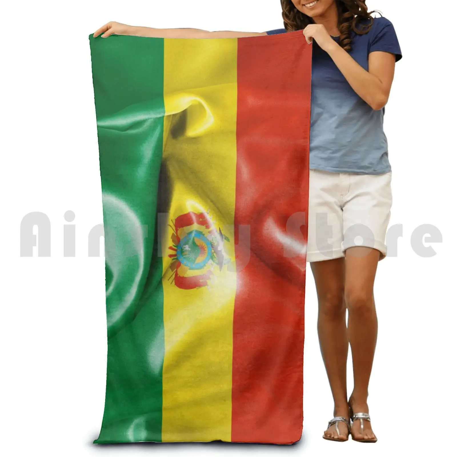 Towel Bolivia Flag 2572 Bolivia Flag Bolivian Texture Patriotic Ripple Shadow Creased