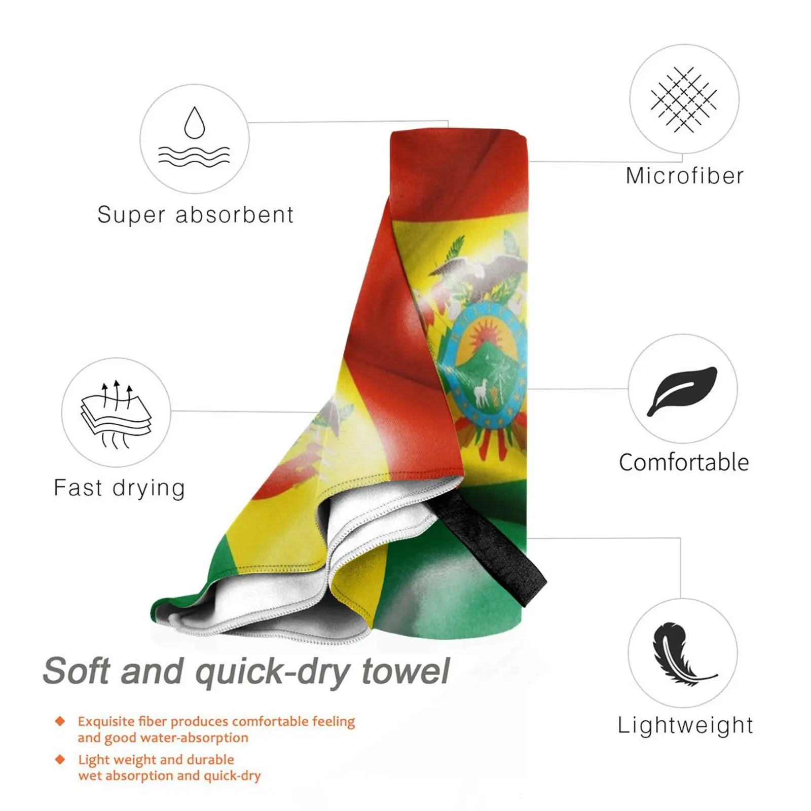 Towel Bolivia Flag 2572 Bolivia Flag Bolivian Texture Patriotic Ripple Shadow Creased