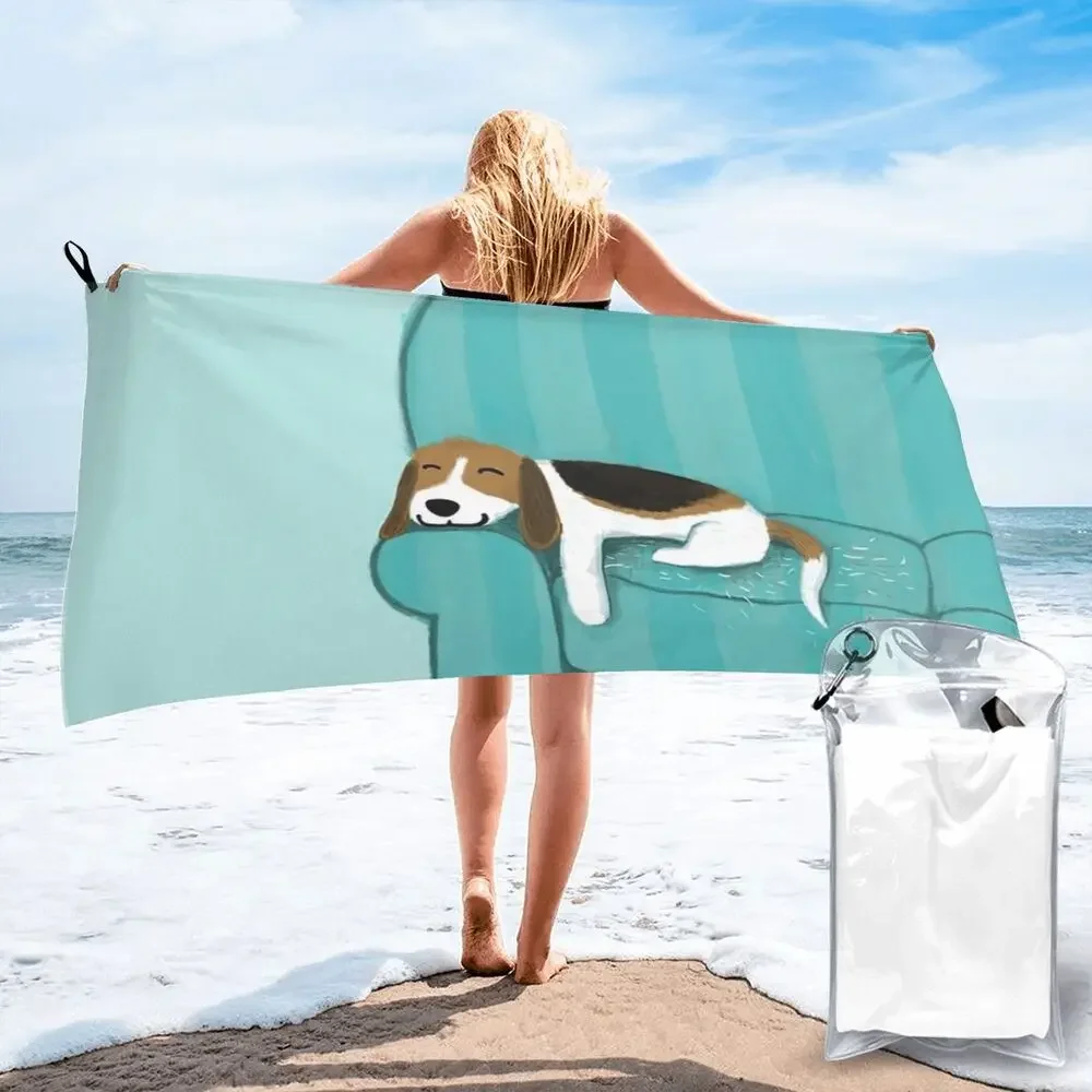 Happy Couch Dog Cute Beagle Beach Towel Soft Microfiber Quick Dry Absorbent Quick Towels For Bath
