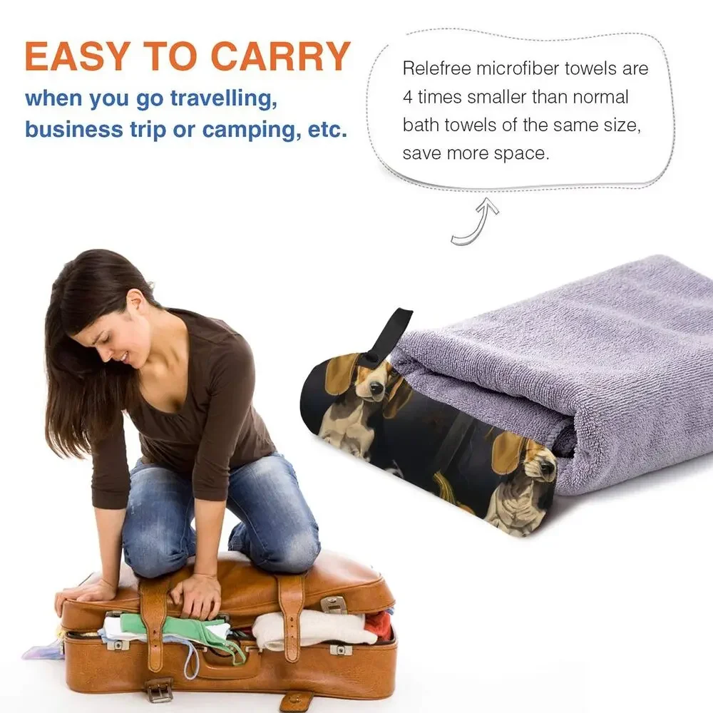 Happy Couch Dog Cute Beagle Beach Towel Soft Microfiber Quick Dry Absorbent Quick Towels For Bath