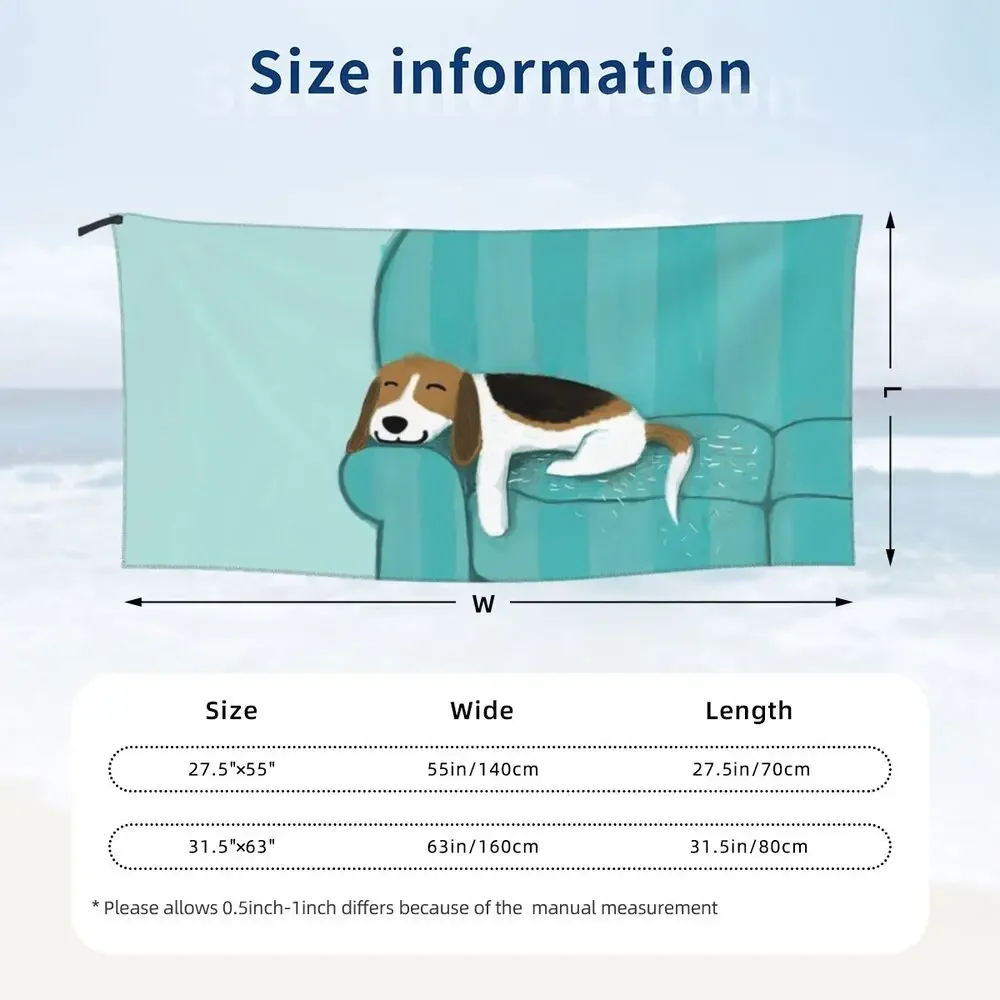 Happy Couch Dog Cute Beagle Beach Towel Soft Microfiber Quick Dry Absorbent Quick Towels For Bath