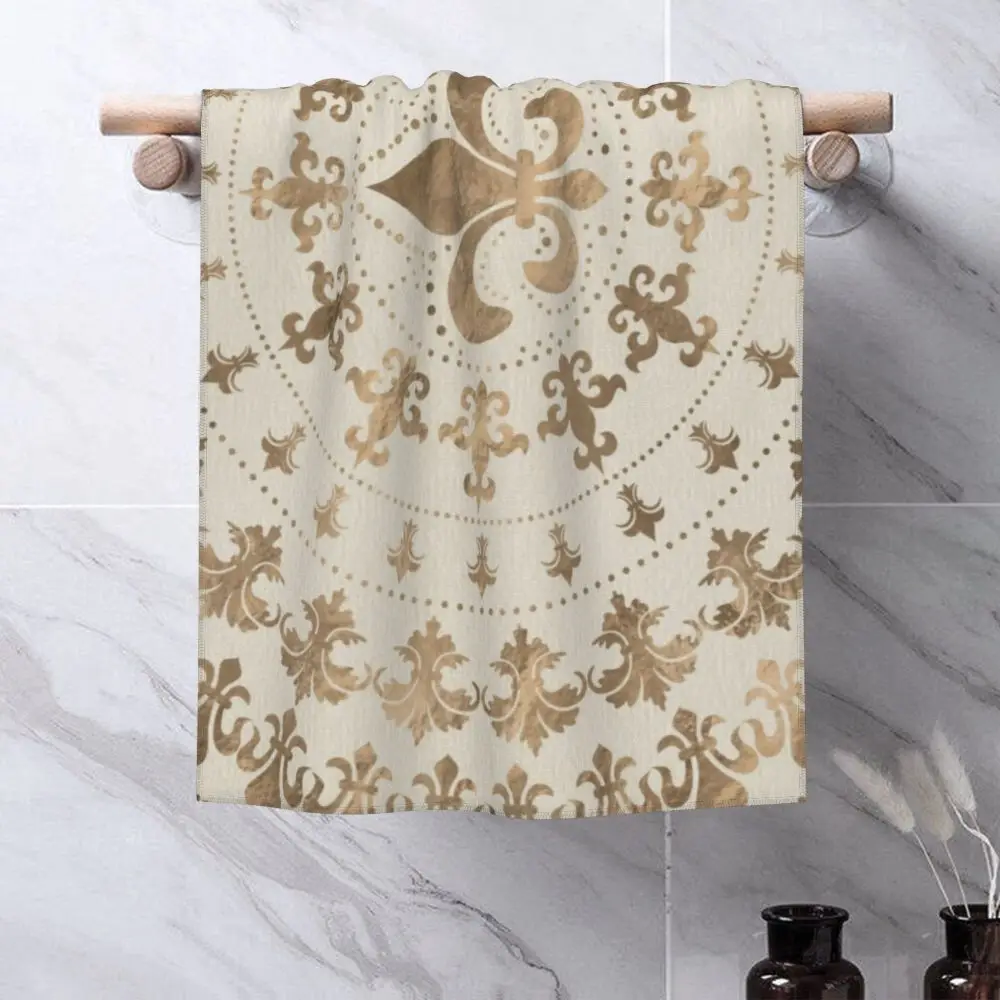 Custom Quick Dry Cotton Face Towel Absorbent Fleur-De-Lys Lily Flower Beach Towels