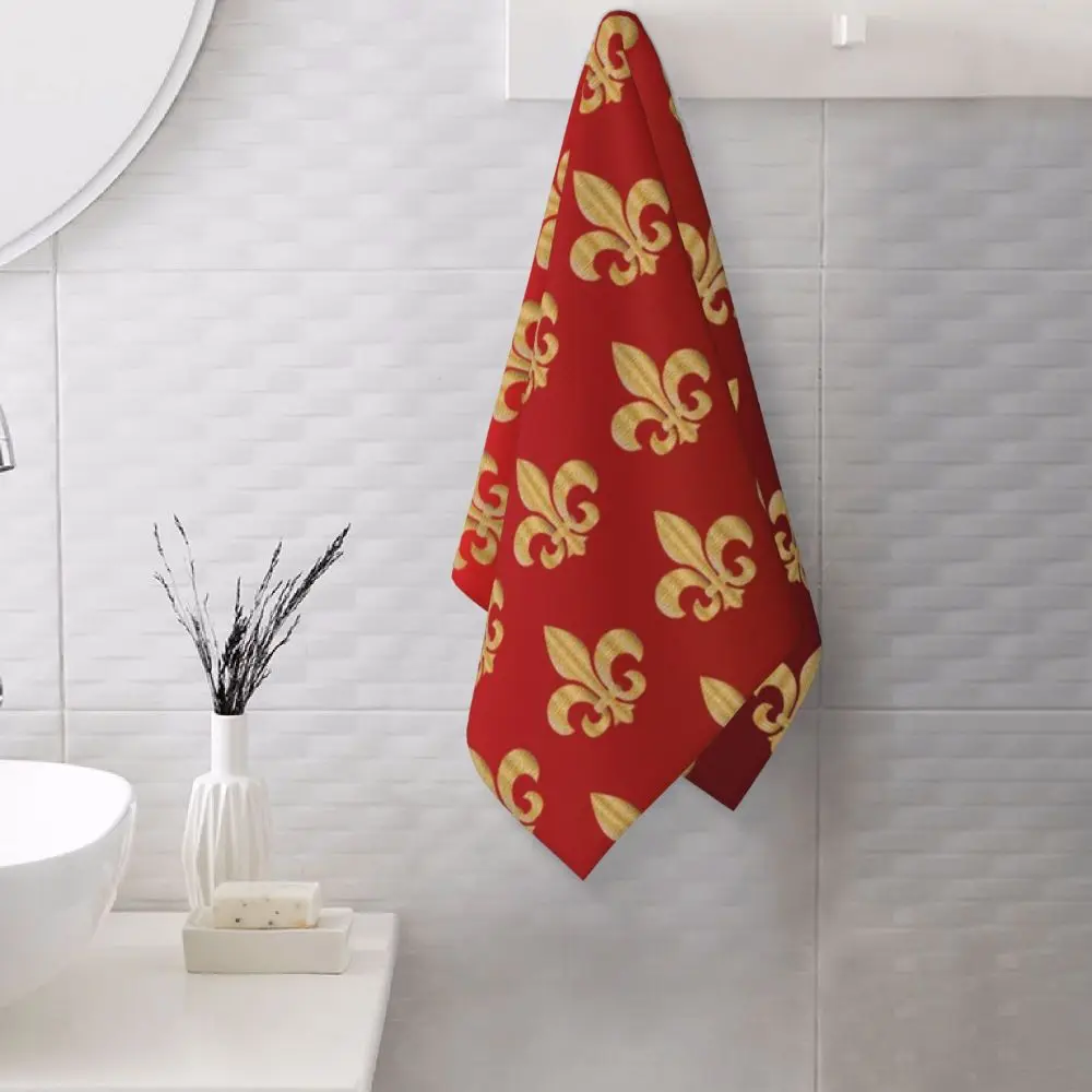 Custom Quick Dry Cotton Face Towel Absorbent Fleur-De-Lys Lily Flower Beach Towels