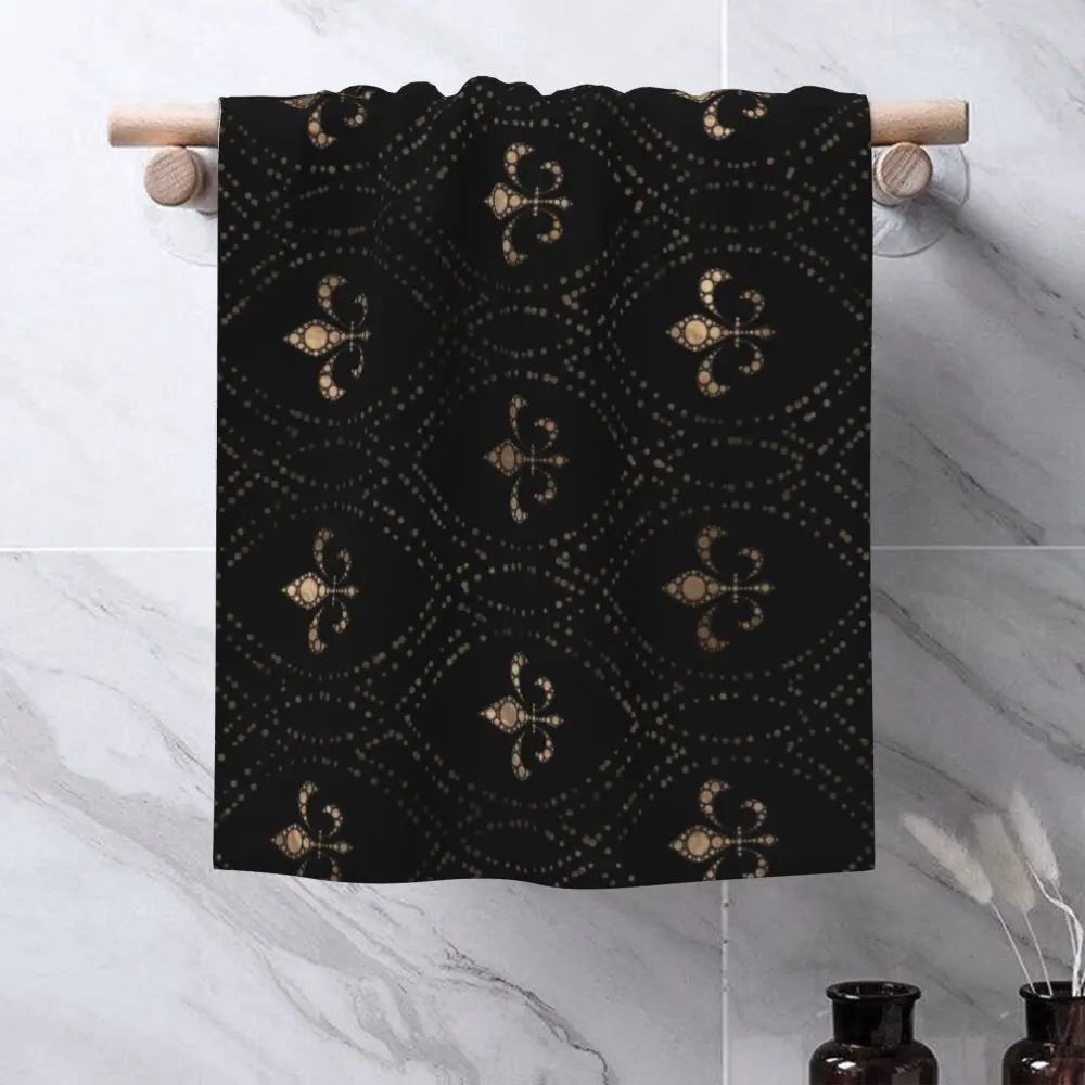 Custom Quick Dry Cotton Face Towel Absorbent Fleur-De-Lys Lily Flower Beach Towels