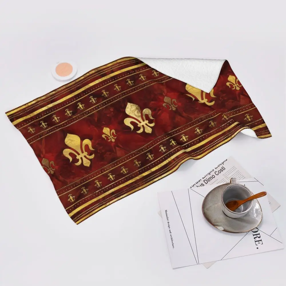 Custom Quick Dry Cotton Face Towel Absorbent Fleur-De-Lys Lily Flower Beach Towels