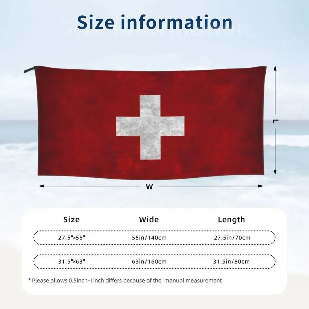 Swiss Switzerland Flag Beach Towel Soft Microfiber Quick Dry Absorbent Quick Towels For Pool