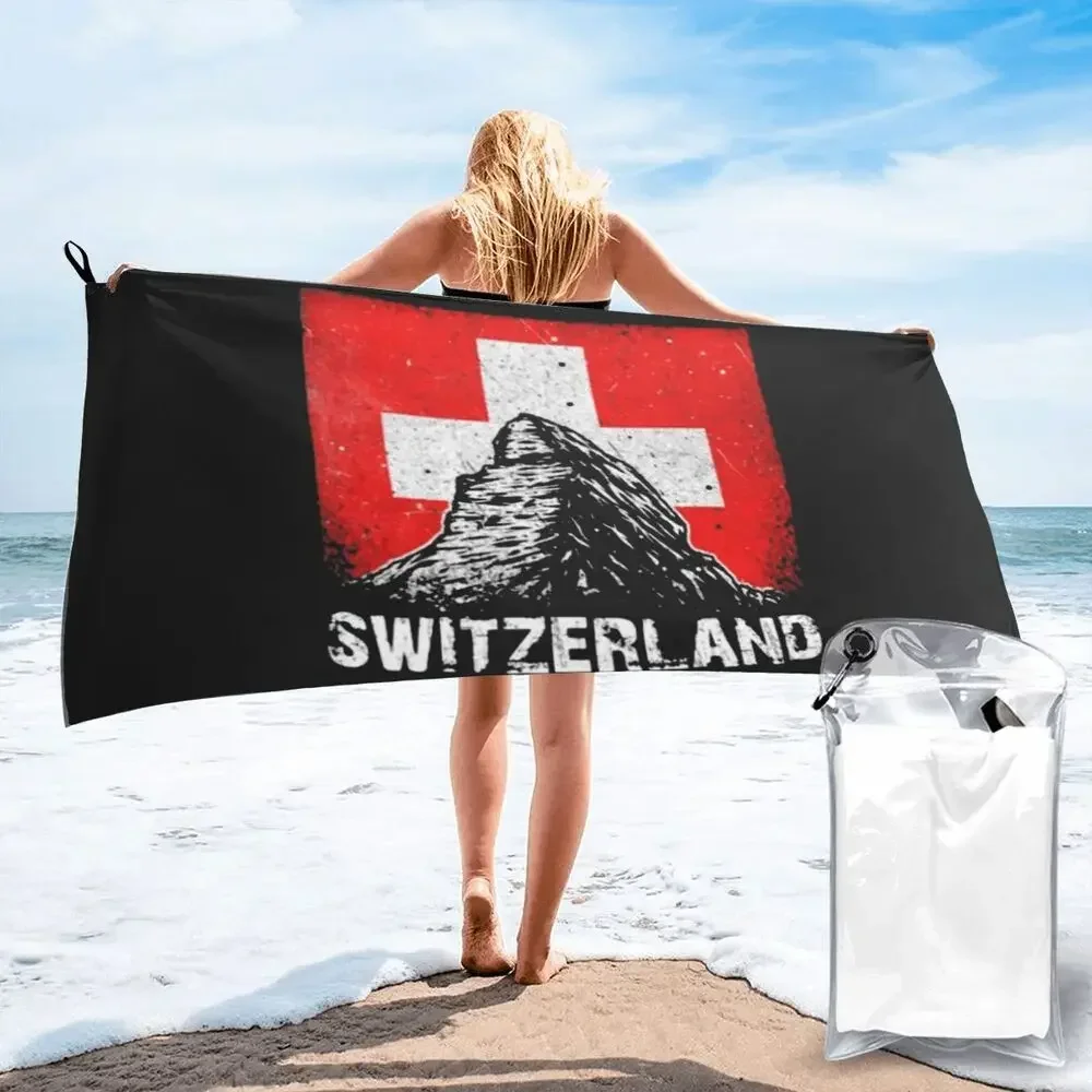 Swiss Switzerland Flag Beach Towel Soft Microfiber Quick Dry Absorbent Quick Towels For Pool