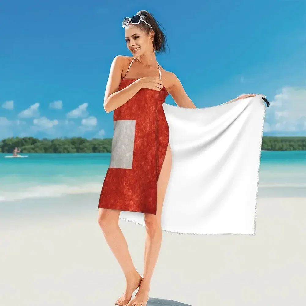 Swiss Switzerland Flag Beach Towel Soft Microfiber Quick Dry Absorbent Quick Towels For Pool