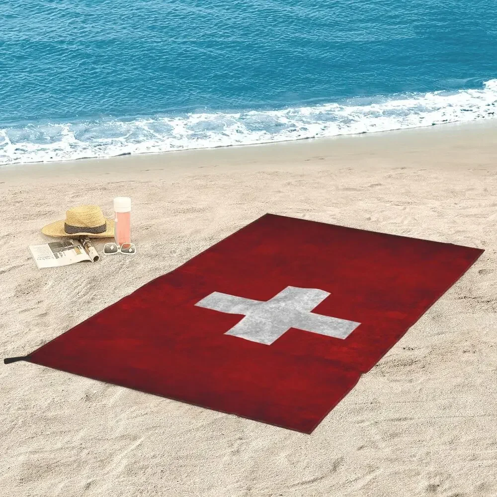 Swiss Switzerland Flag Beach Towel Soft Microfiber Quick Dry Absorbent Quick Towels For Pool
