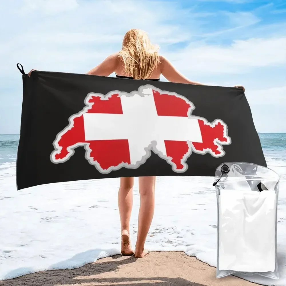 Swiss Switzerland Flag Beach Towel Soft Microfiber Quick Dry Absorbent Quick Towels For Pool