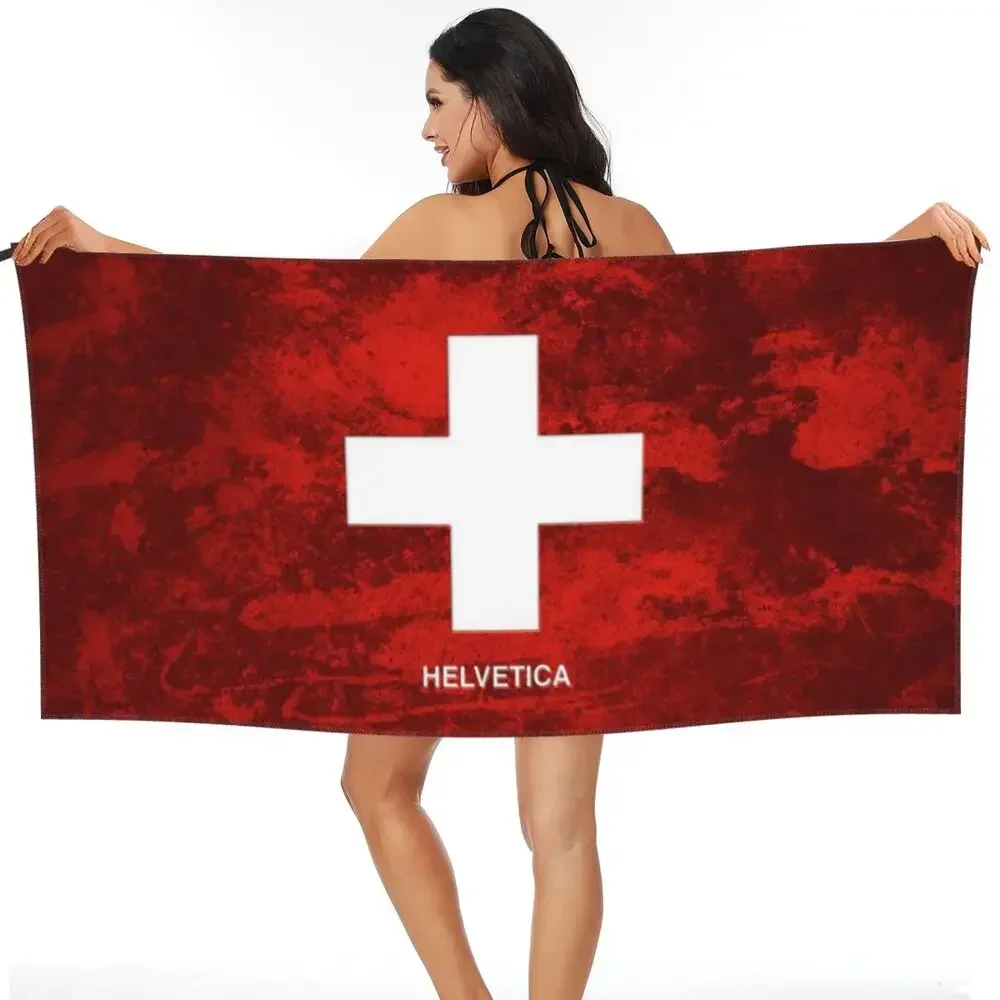 Swiss Switzerland Flag Beach Towel Soft Microfiber Quick Dry Absorbent Quick Towels For Pool