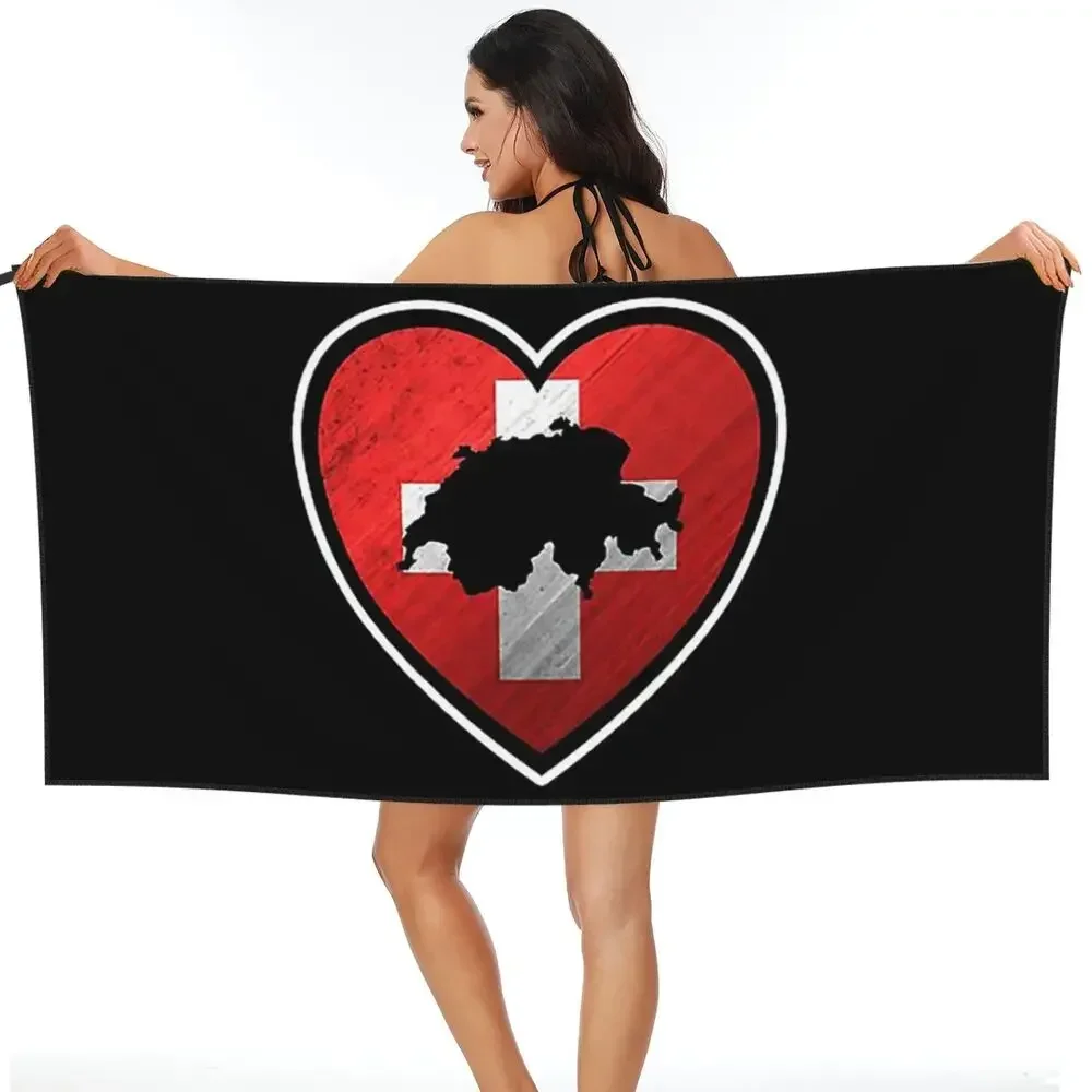 Swiss Switzerland Flag Beach Towel Soft Microfiber Quick Dry Absorbent Quick Towels For Pool