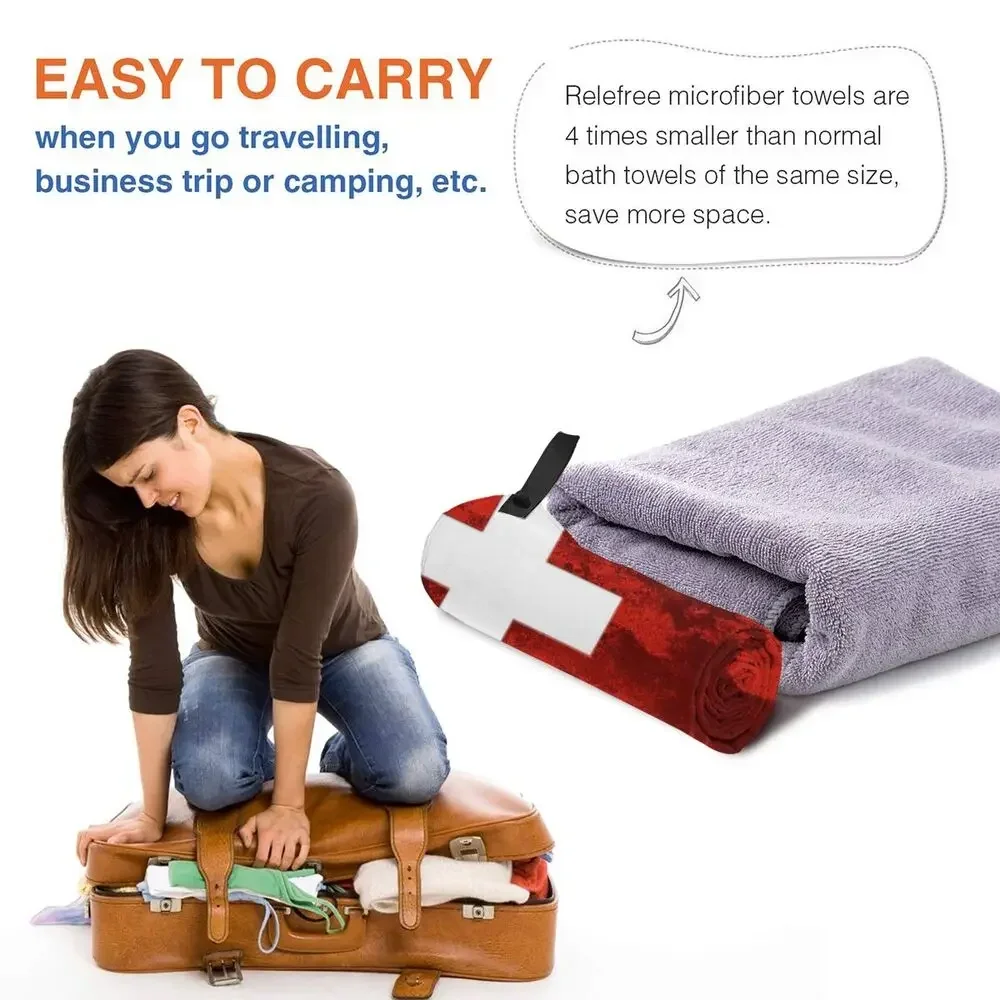 Swiss Switzerland Flag Beach Towel Soft Microfiber Quick Dry Absorbent Quick Towels For Pool