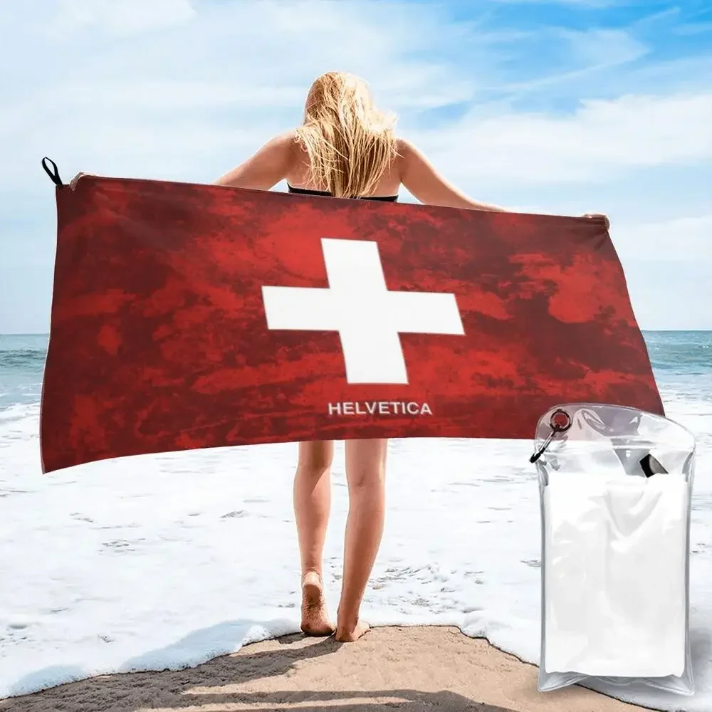 Swiss Switzerland Flag Beach Towel Soft Microfiber Quick Dry Absorbent Quick Towels For Pool