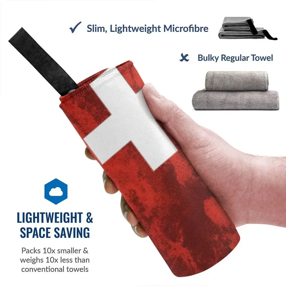 Swiss Switzerland Flag Beach Towel Soft Microfiber Quick Dry Absorbent Quick Towels For Pool