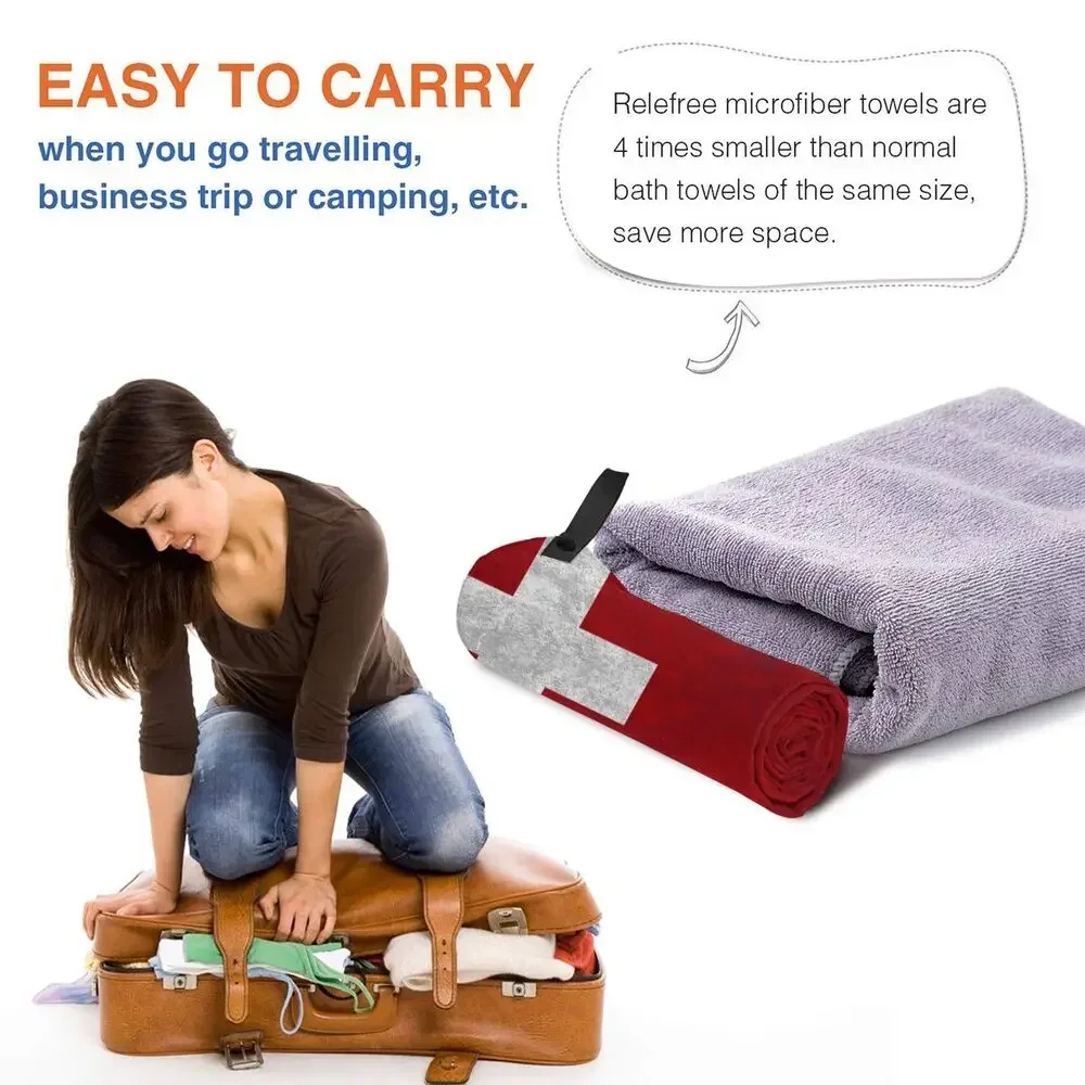 Swiss Switzerland Flag Beach Towel Soft Microfiber Quick Dry Absorbent Quick Towels For Pool