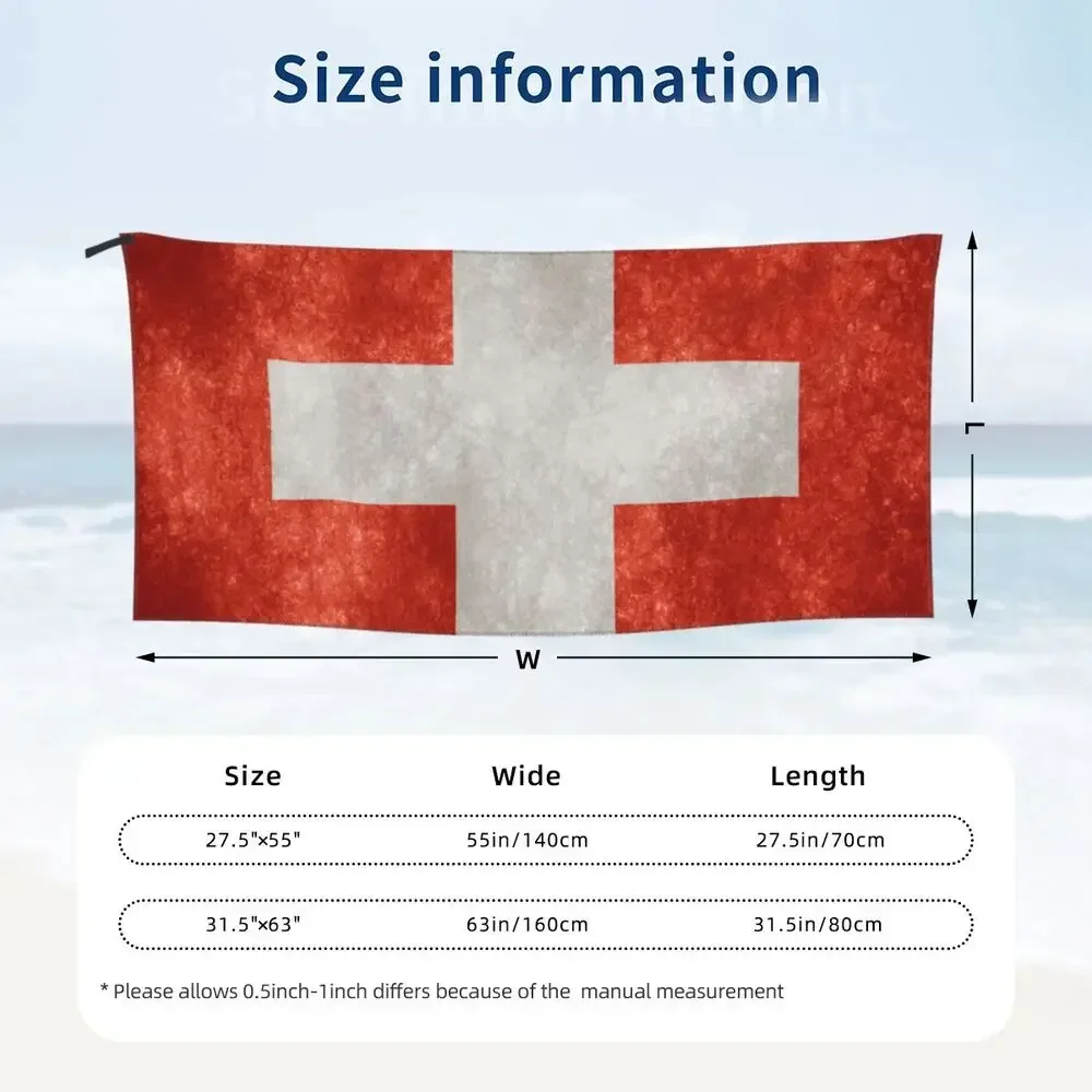 Swiss Switzerland Flag Beach Towel Soft Microfiber Quick Dry Absorbent Quick Towels For Pool