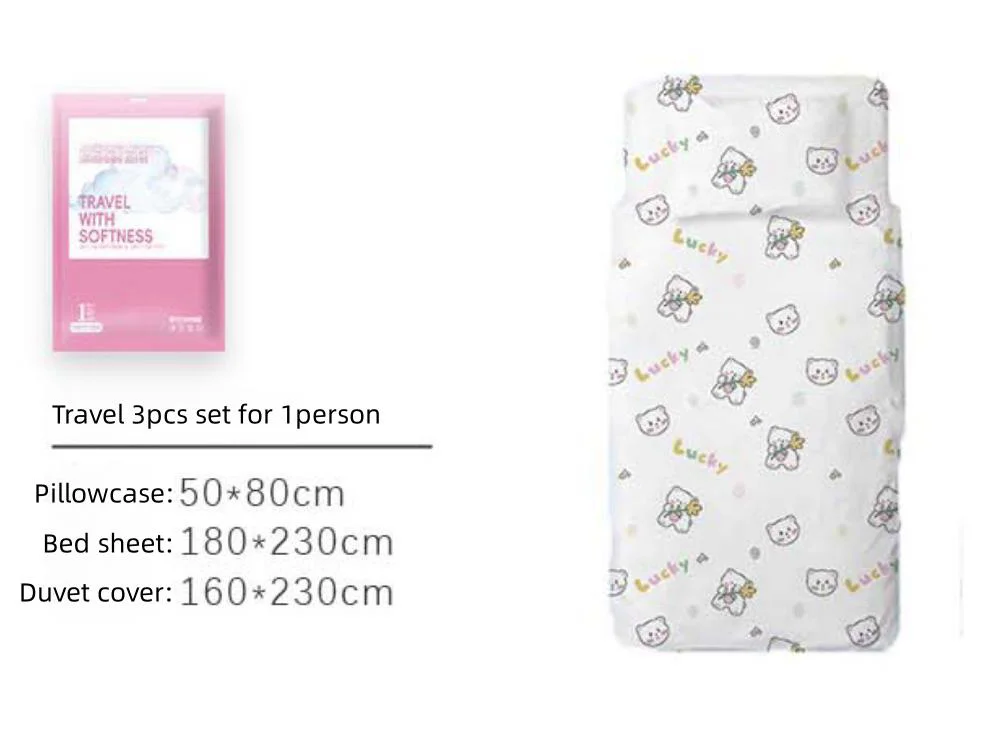 Thickened Disposable Bed Sheets Set, Duvet Covers, Pillowcases, Skin Friendly Material, Cartoon Print, Hotel Travel