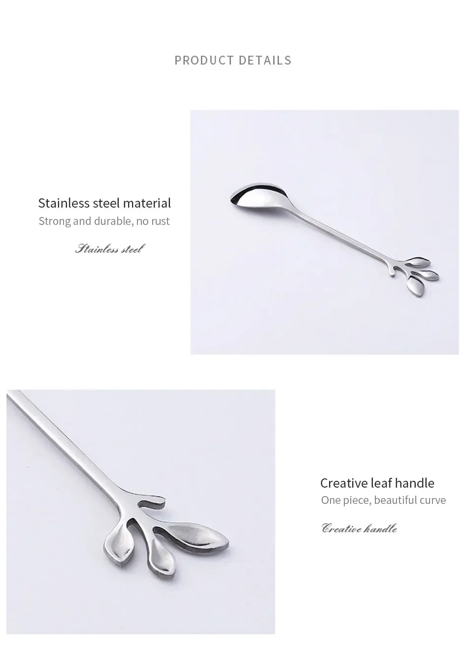 Creative Stainless Steel Leaves Spoon Fruit Fork/Coffee Spoon/Dessert Ice Cream Scoop Kitchen Accessories Tableware Decoration
