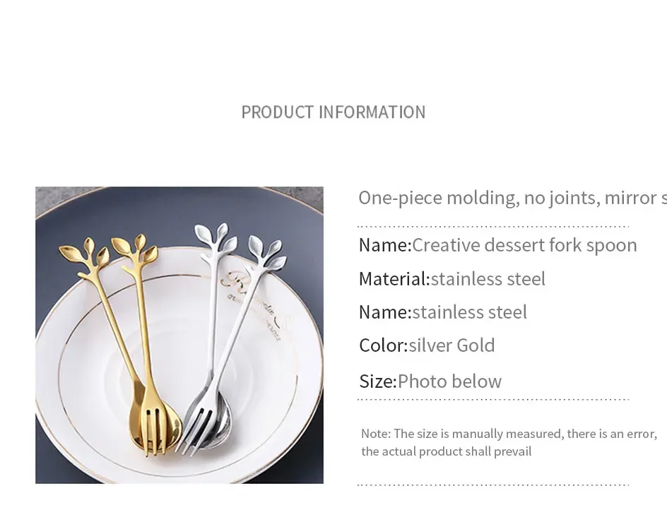 Creative Stainless Steel Leaves Spoon Fruit Fork/Coffee Spoon/Dessert Ice Cream Scoop Kitchen Accessories Tableware Decoration